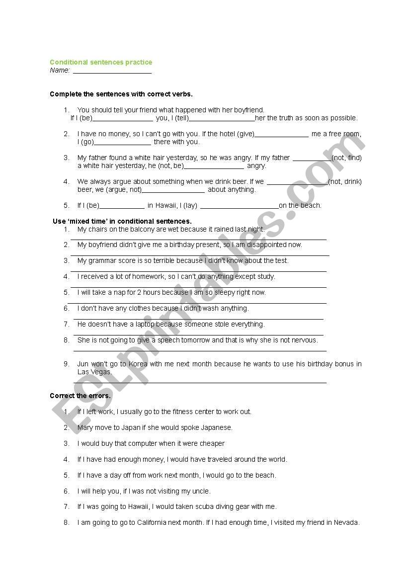 conditional practice worksheet