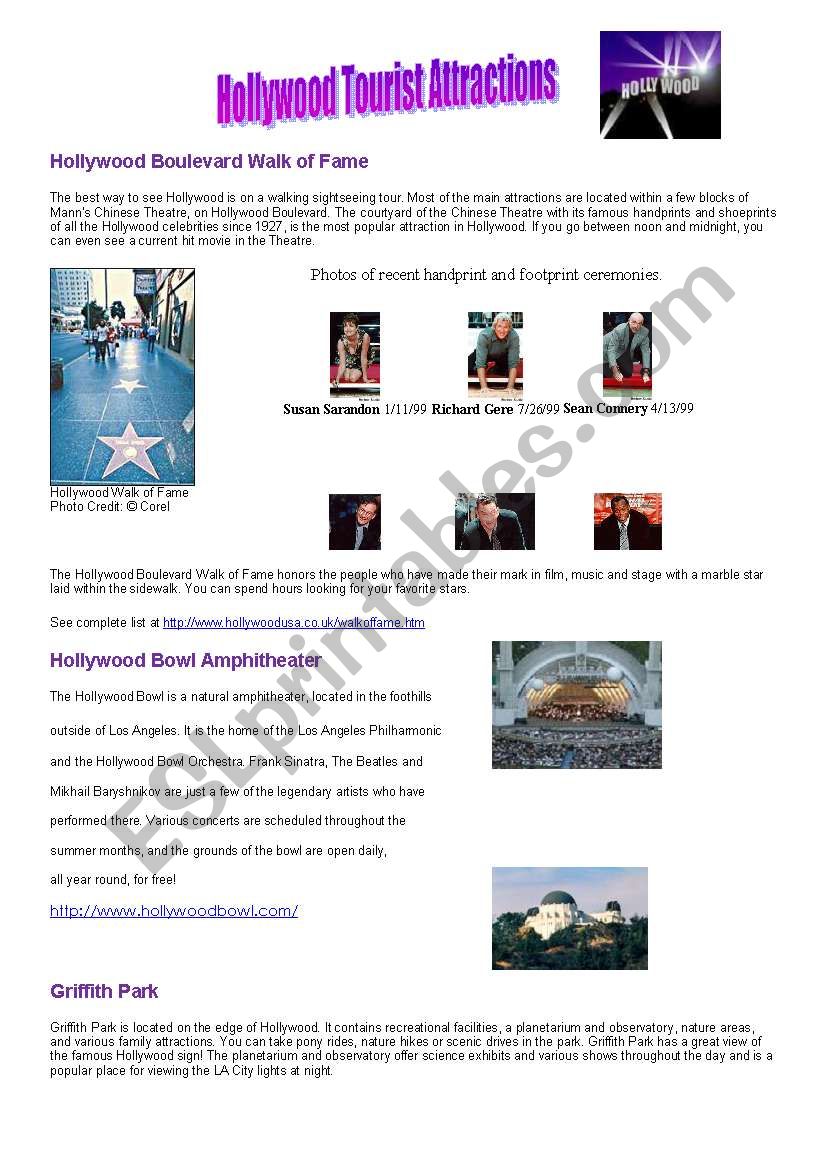 Hollywood main attractions worksheet