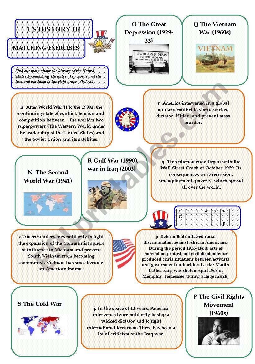 US History III - matching exercise