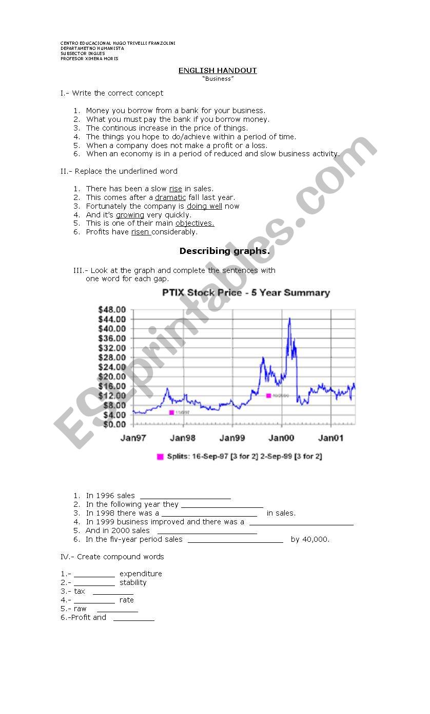 Business handout worksheet