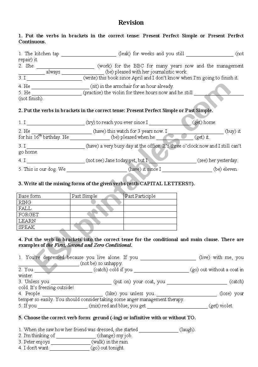 Exam - revision worksheet