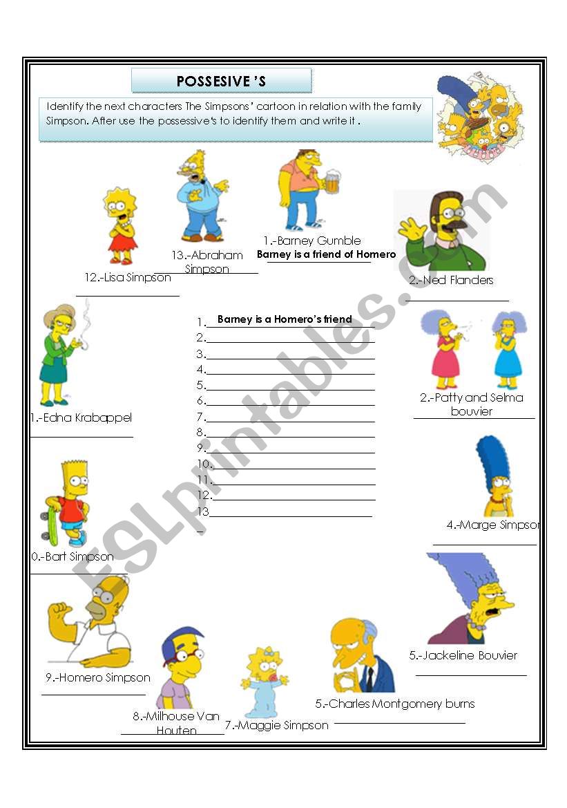 Possessive Â´s 3 simpsons worksheet