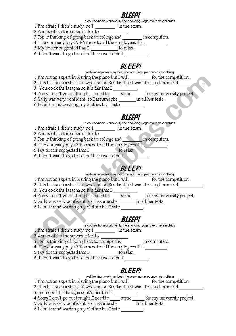 The bleep activity about do worksheet