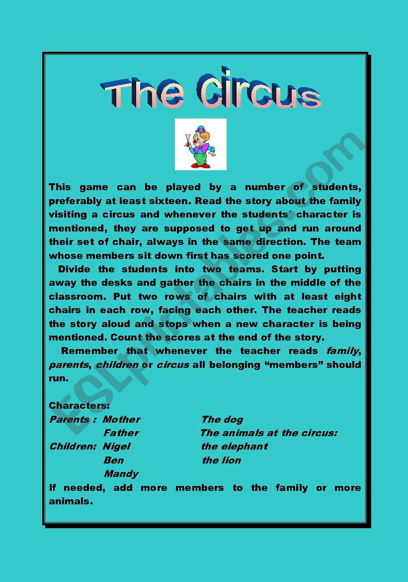 The circus game worksheet