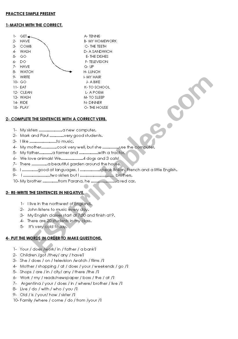 SIMPLE PRESENT  worksheet