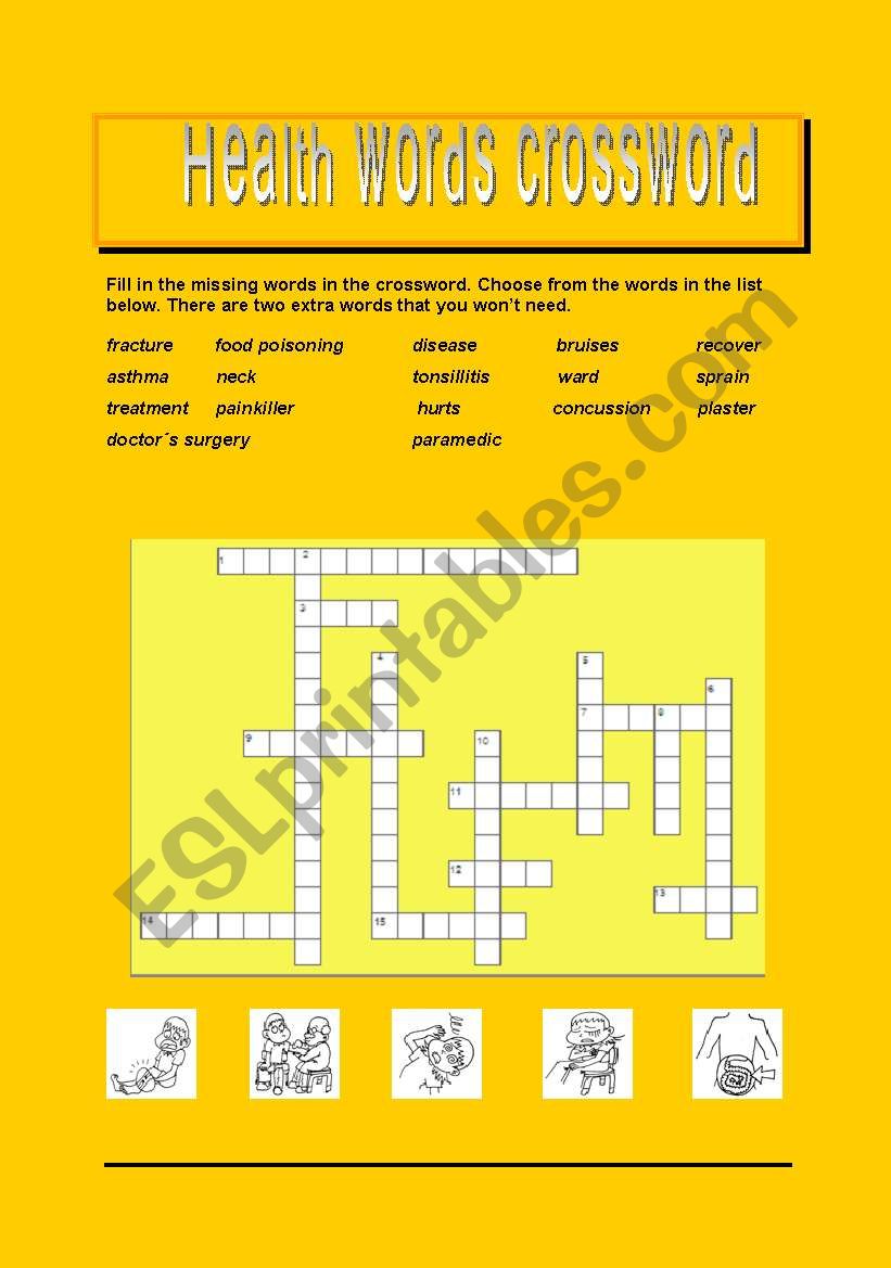 Health words crossword worksheet