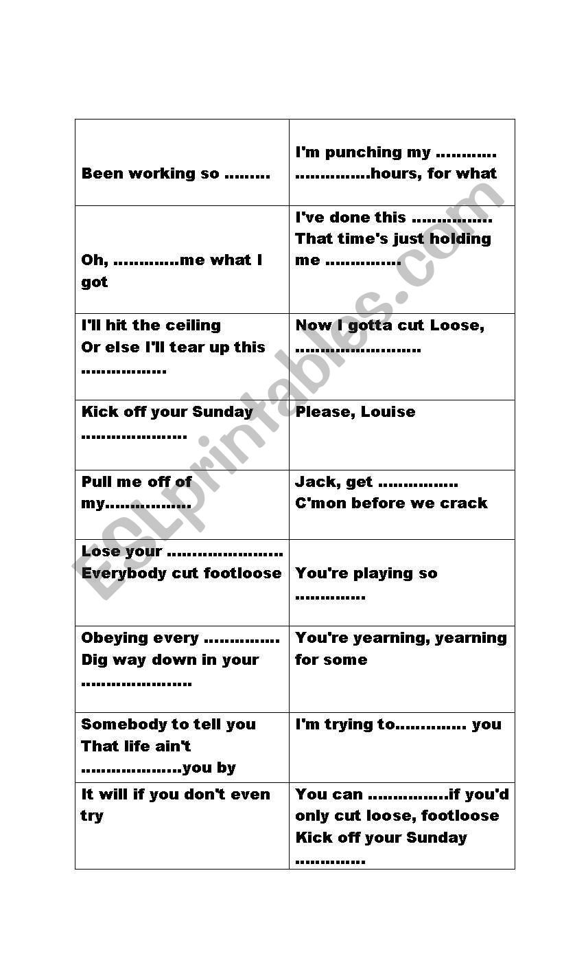 footloose worksheet