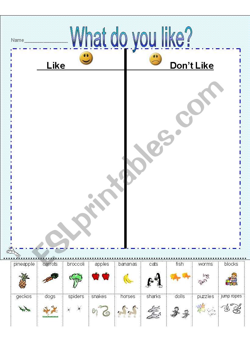 Like and DonÂ´t Like Worksheet