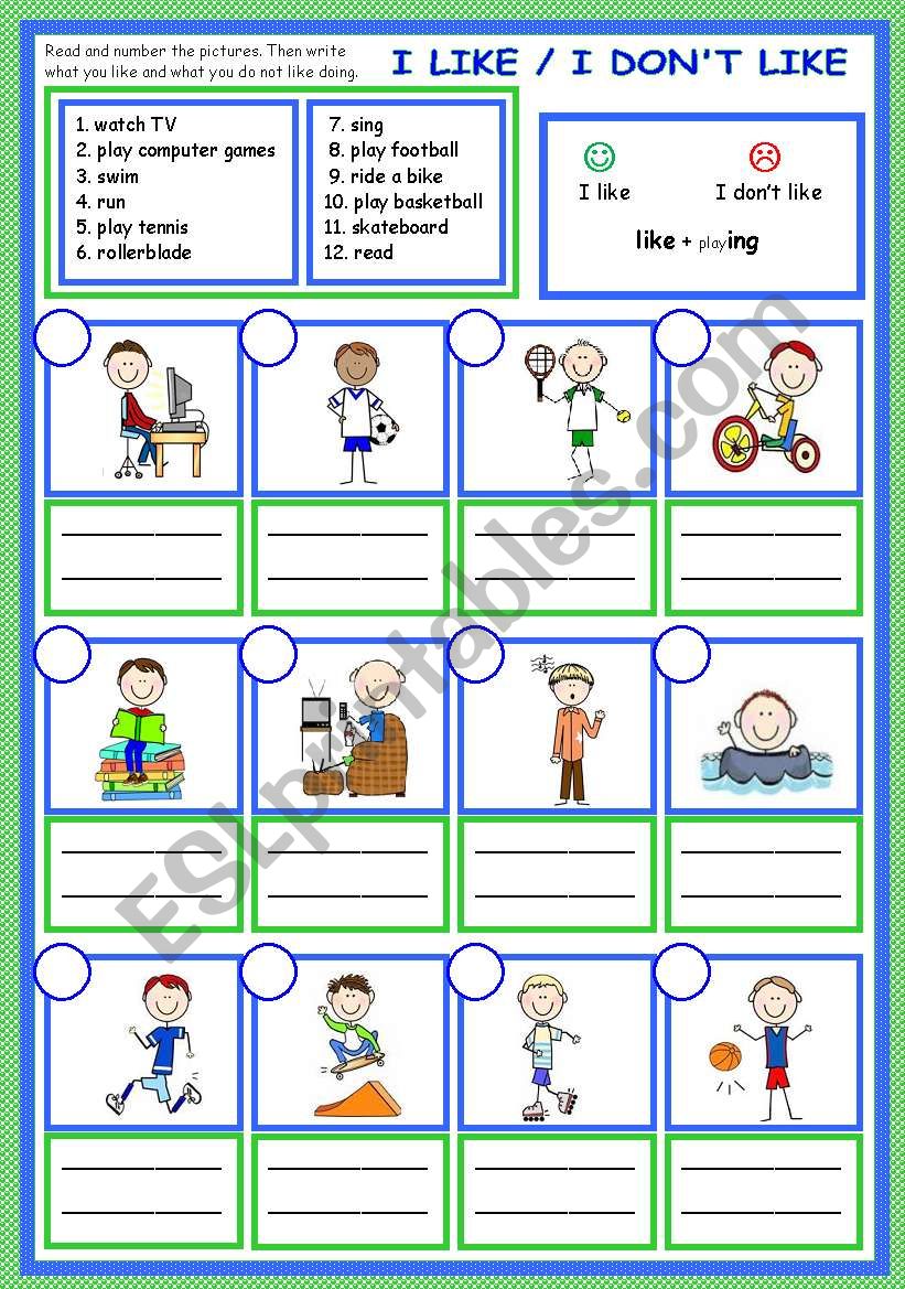 I like / I donÂ´t like -ing (for boys)