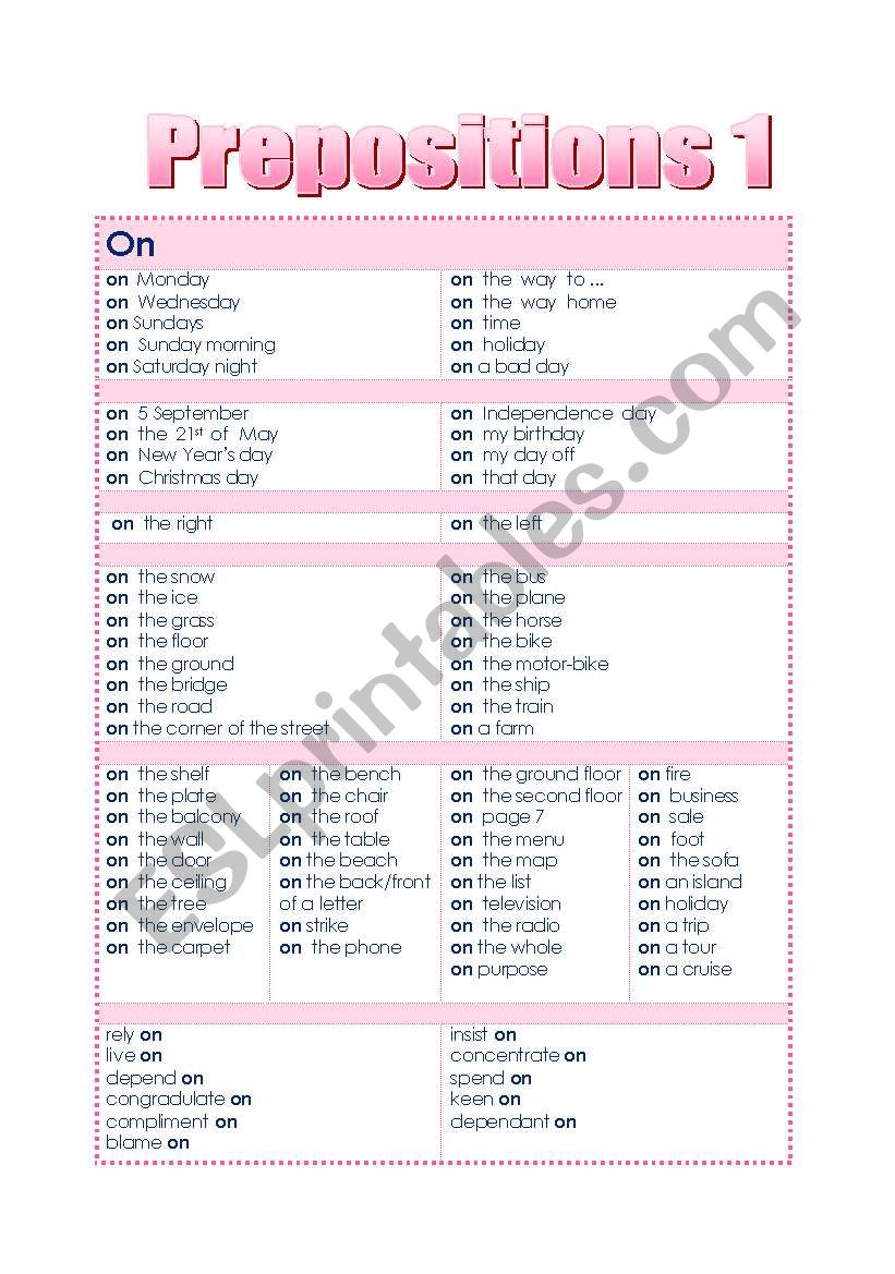 Prepositions 1 (ON) worksheet