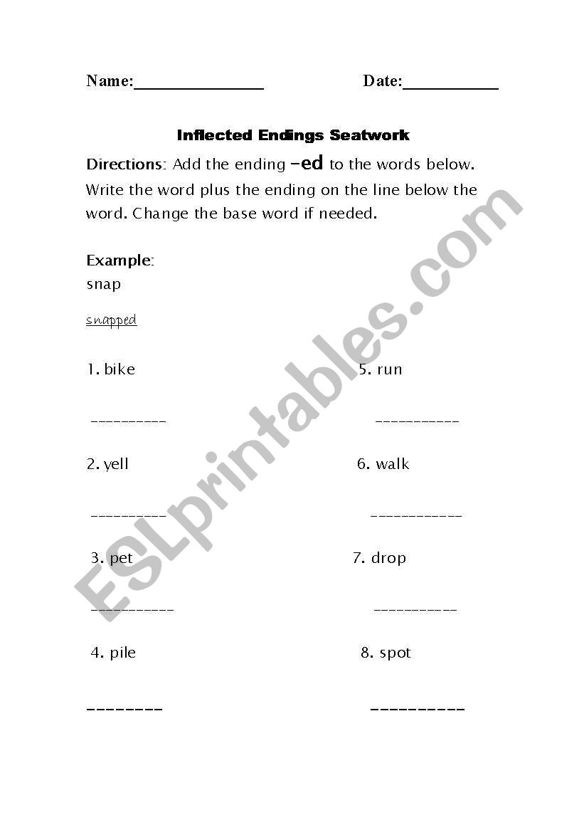 Inflected Endings Seatwork worksheet