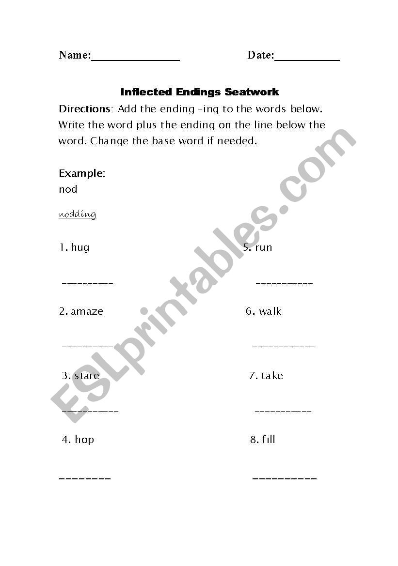 Inflected ending worksheet -ing