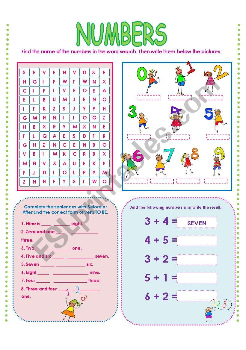 NUMBERS AND BEFORE-AFTER! worksheet