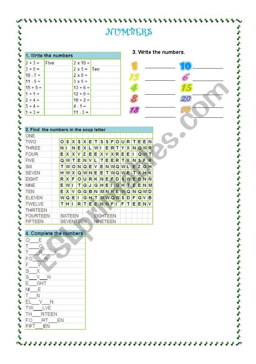 NUMBERS worksheet