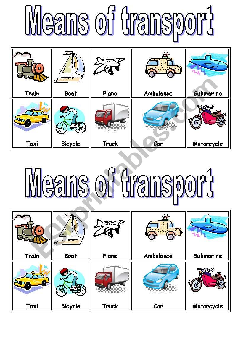 Means of transport worksheet