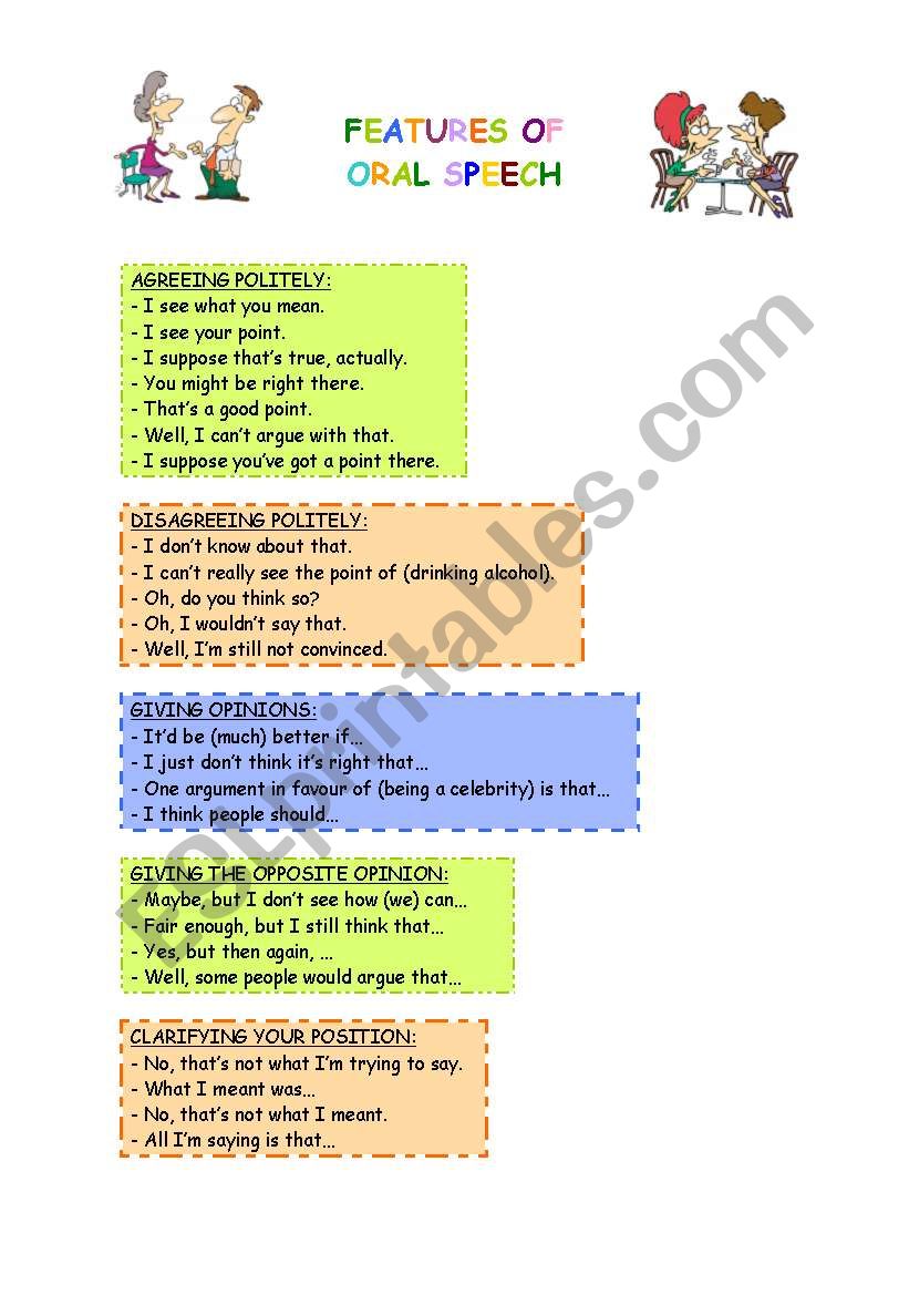 FEATURES OF ORAL SPEECH worksheet