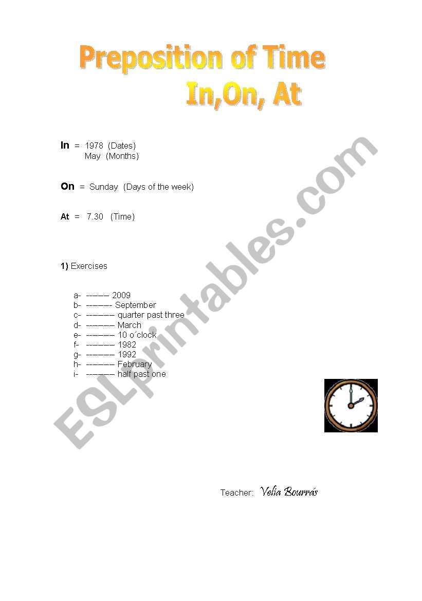 Preposition of Time worksheet