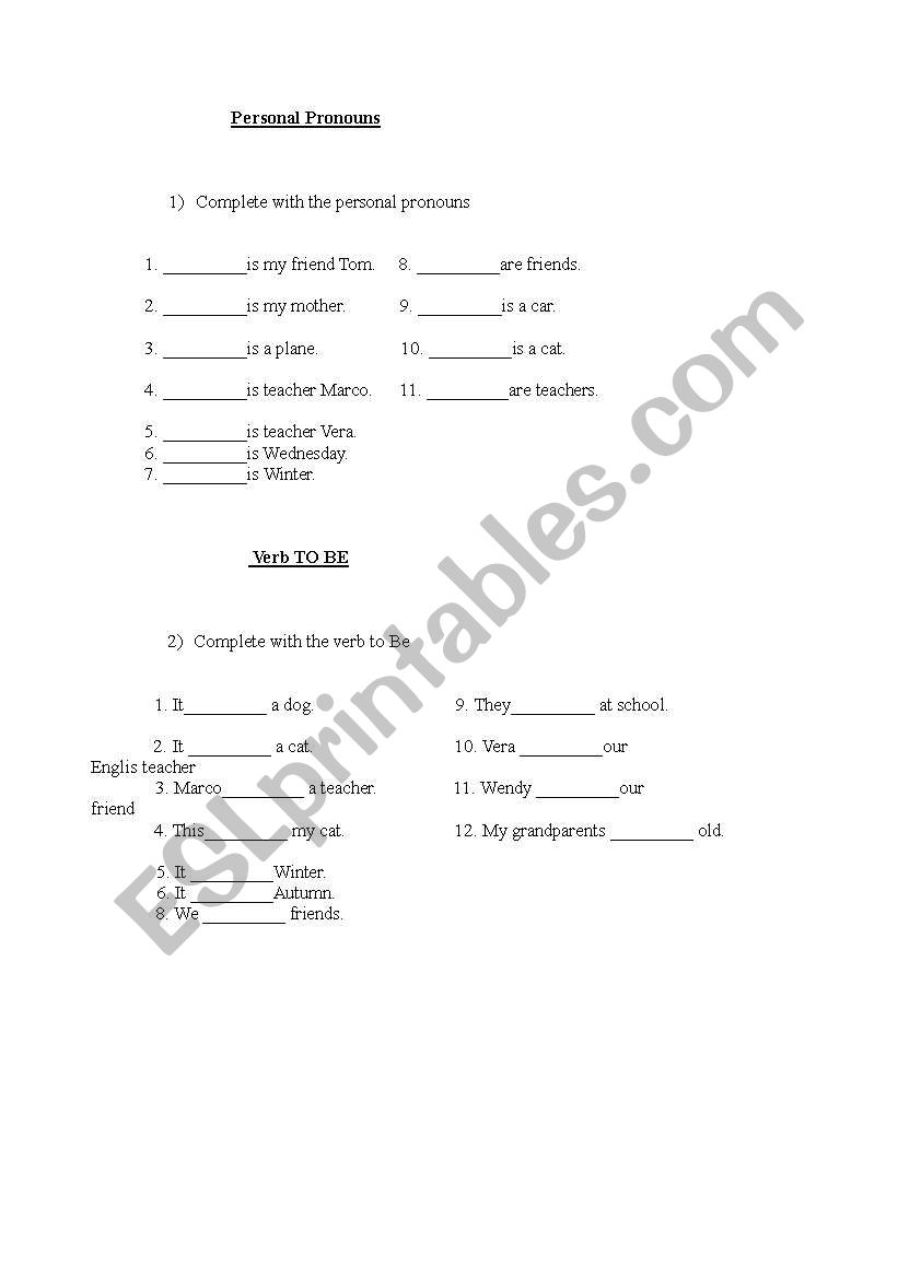 verb to be worksheet