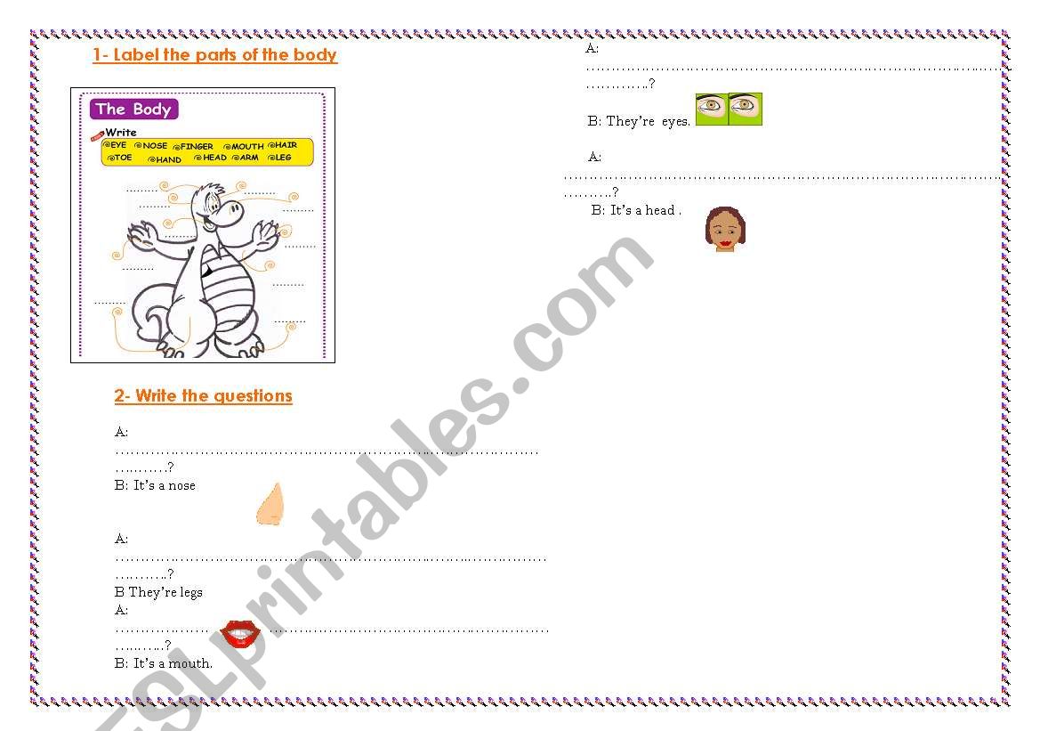 Parts of the body worksheet