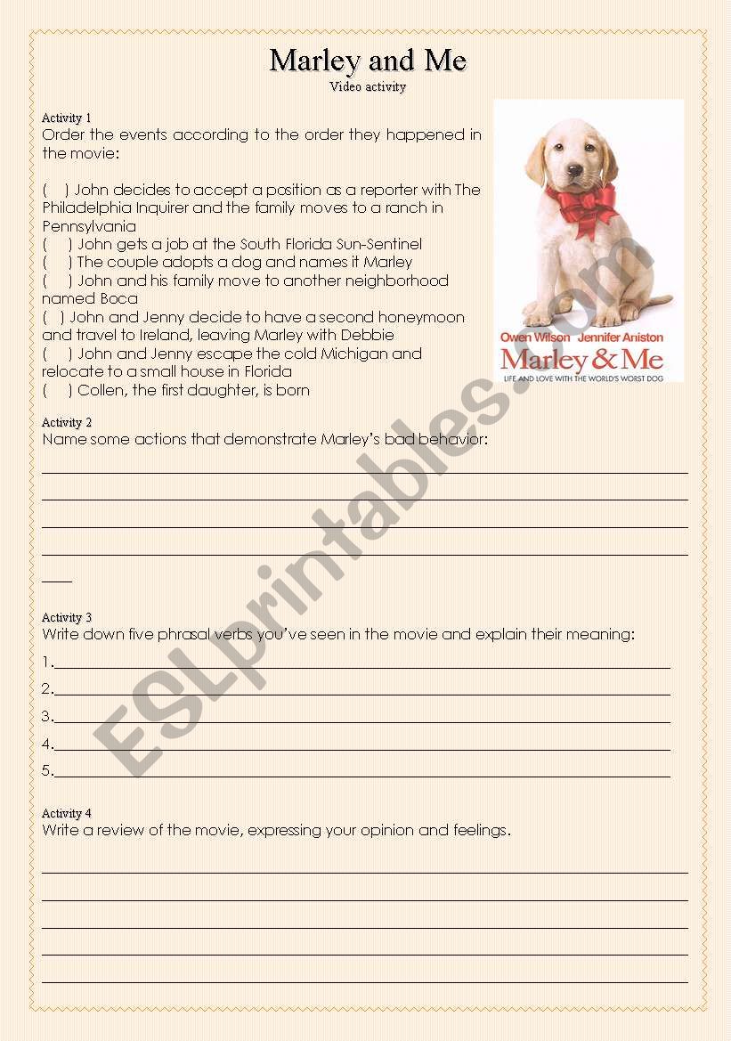 Marley and Me Video activity
