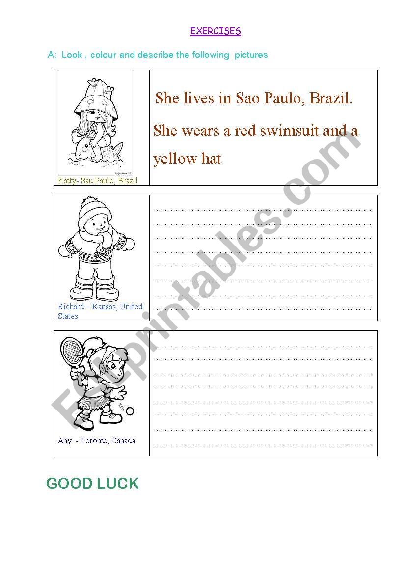 Describibg clothes worksheet