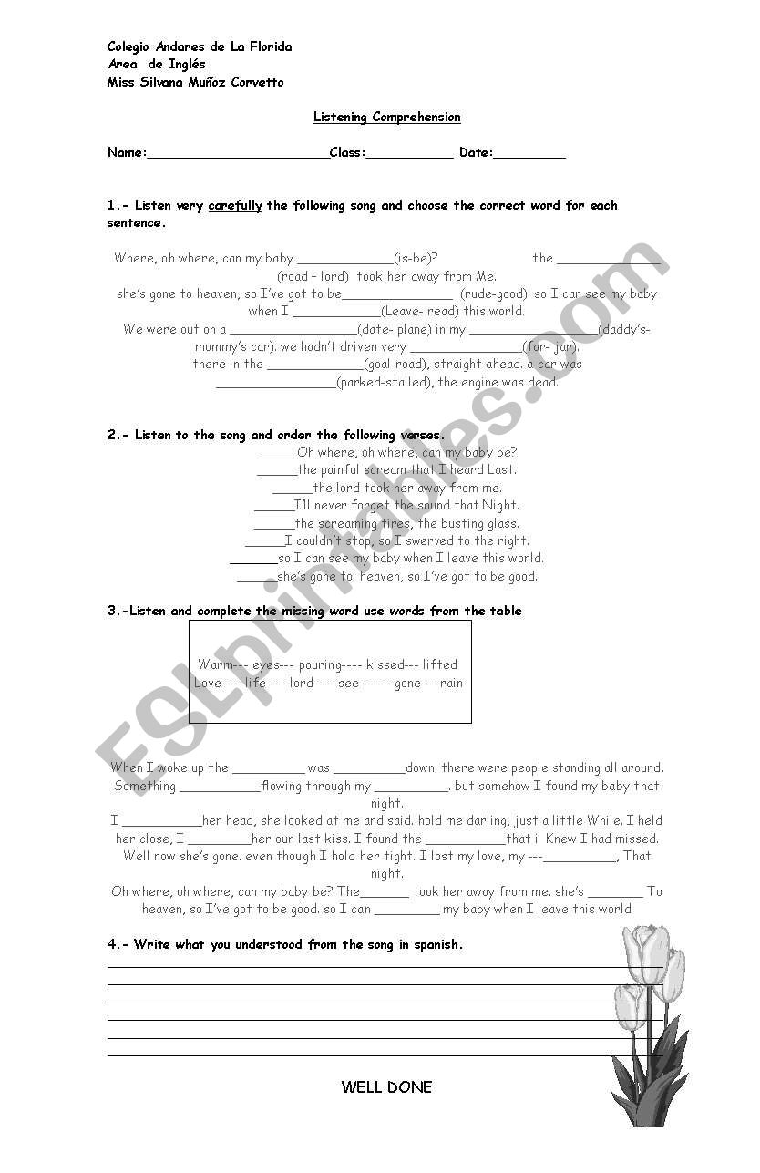 son lyrics worksheet