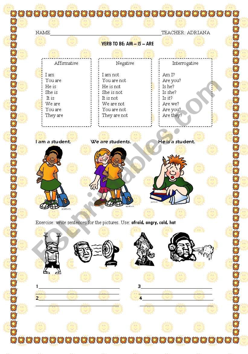 verb to be worksheet