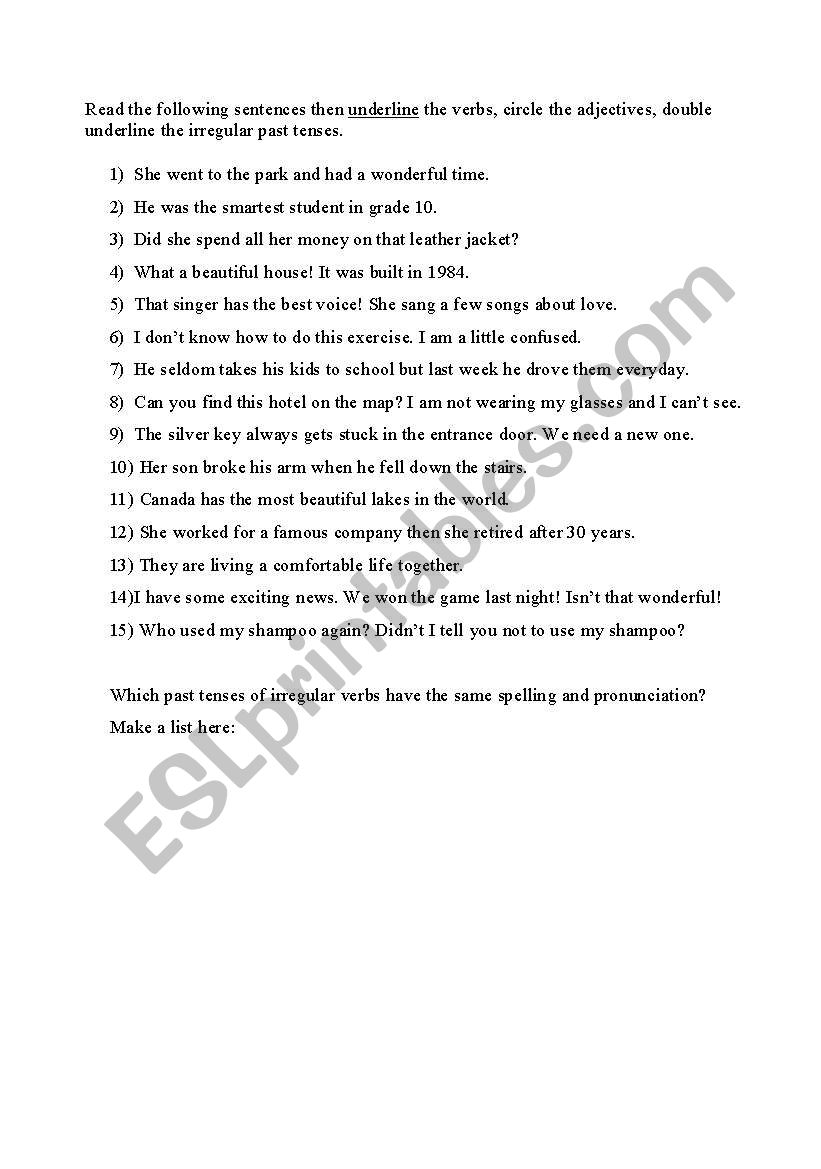 Parts of speech worksheet