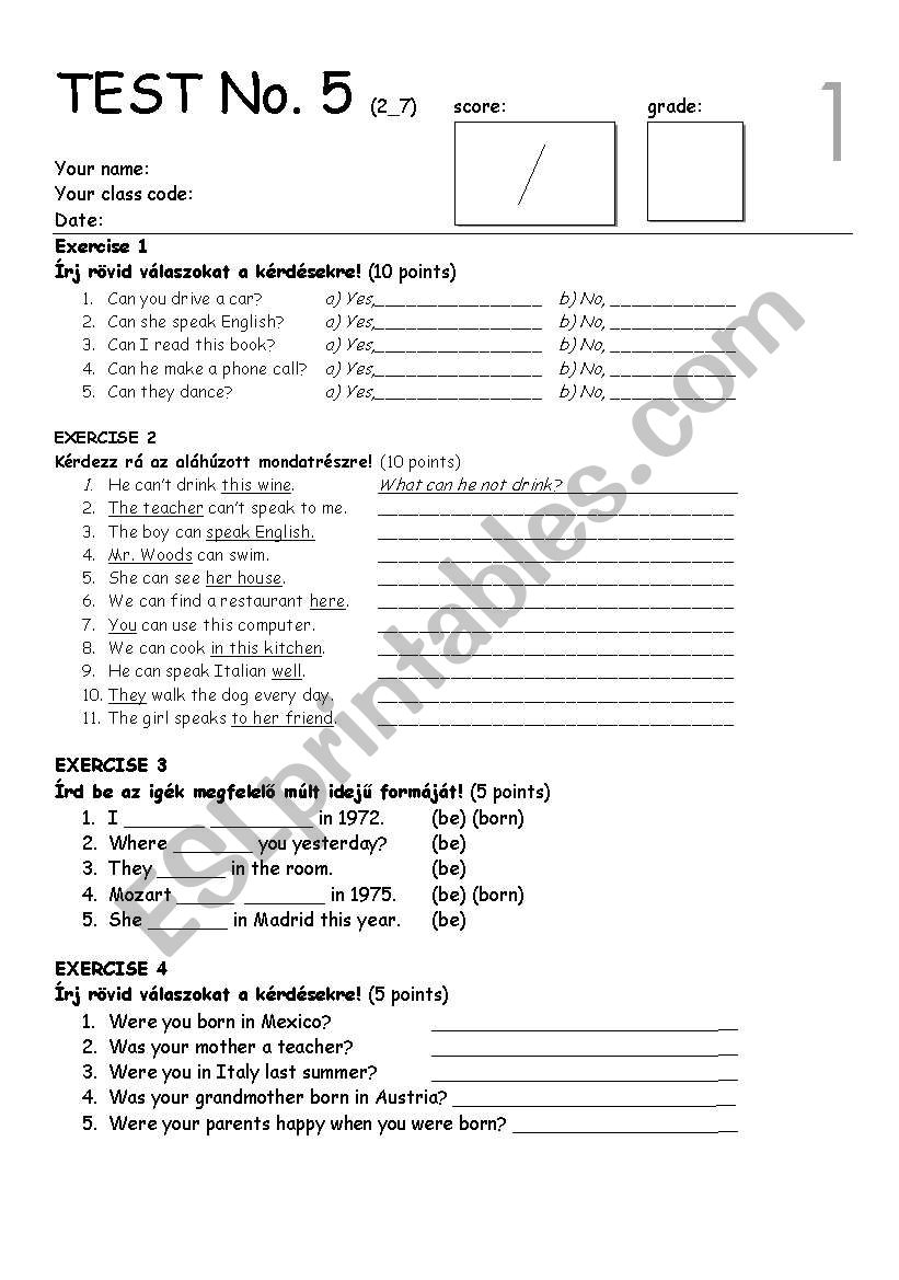 Test for pre-intermediate students