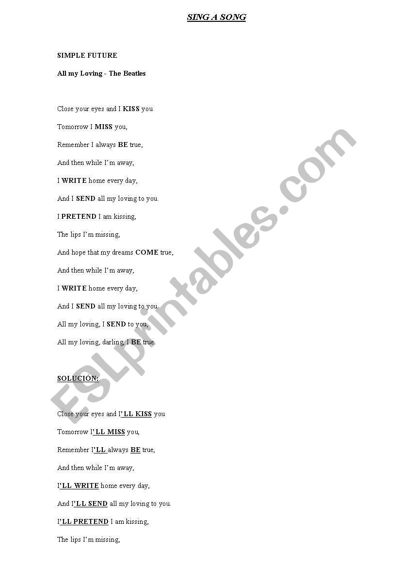 songs worksheet