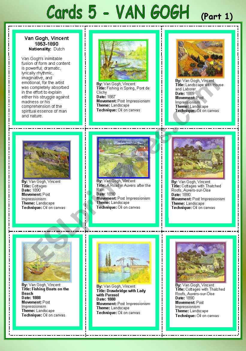 Cards 5 - Van Gogh  (Part 1) worksheet