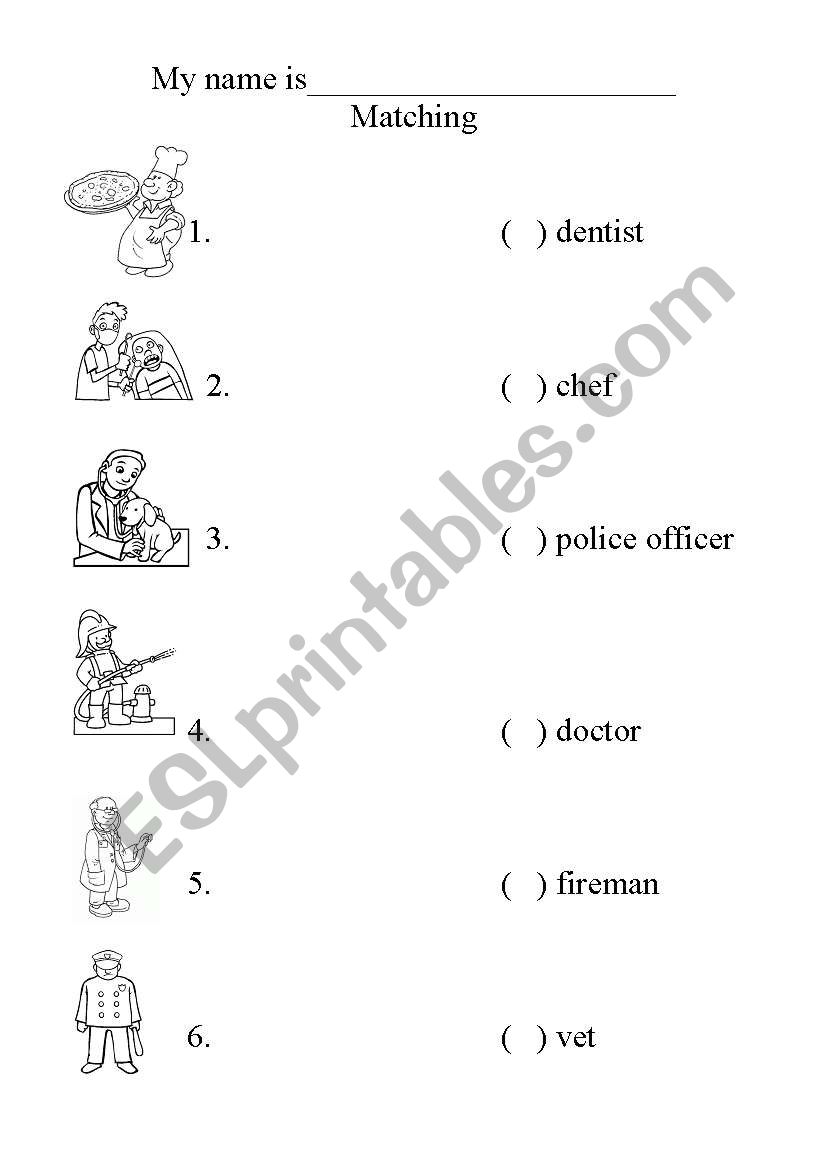 occupations, matching worksheet