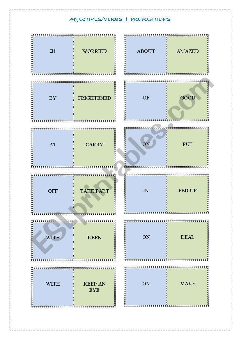 adjectives/verbs + prepositions domino