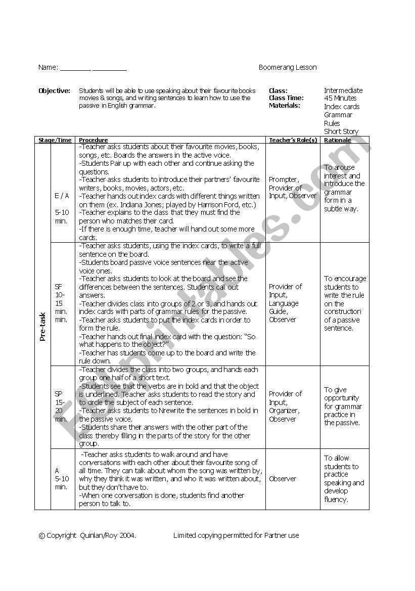 Passive Voice Lesson Plan worksheet