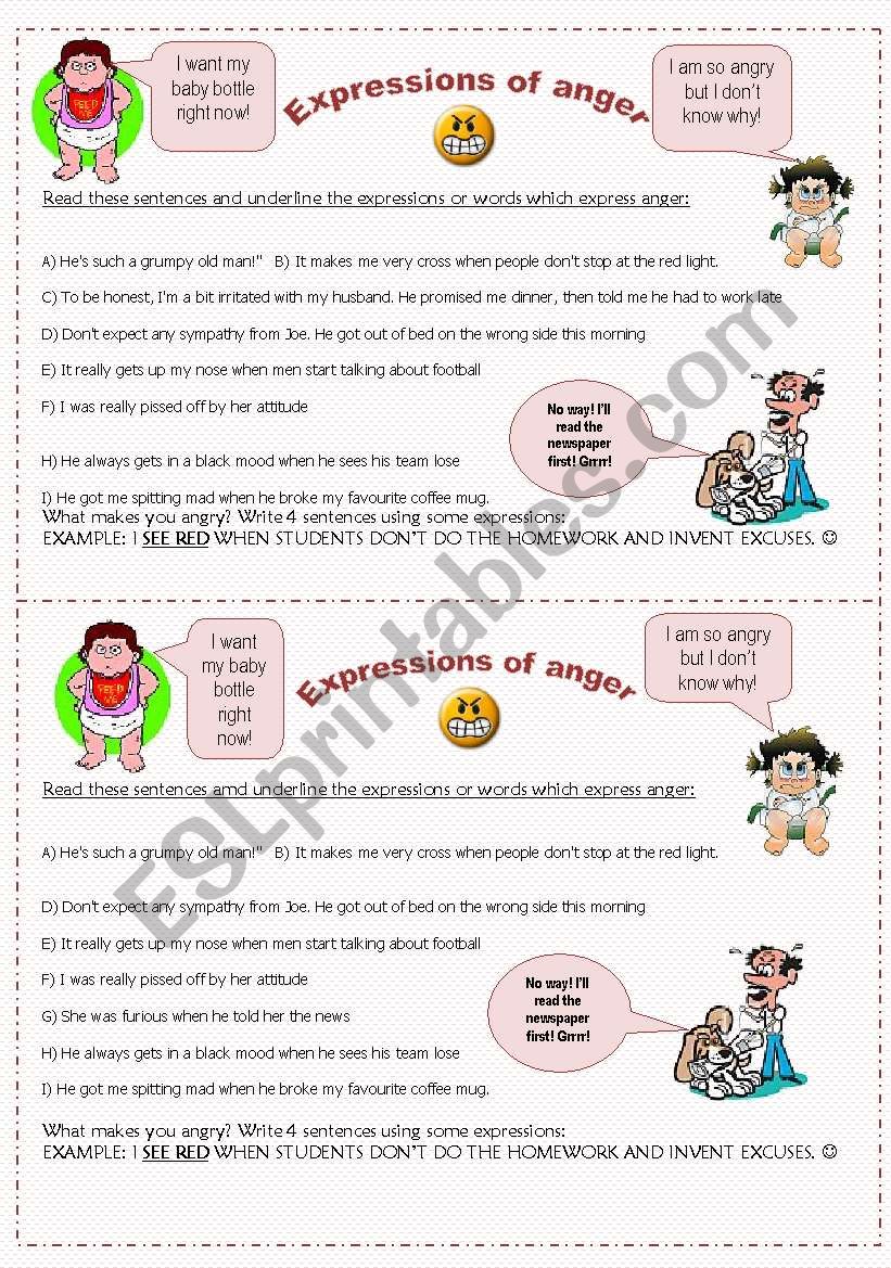 Anger: vocabulary worksheet