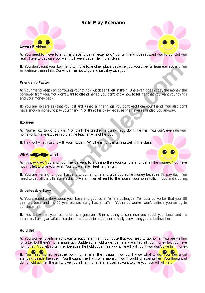 Role Play Scenario worksheet