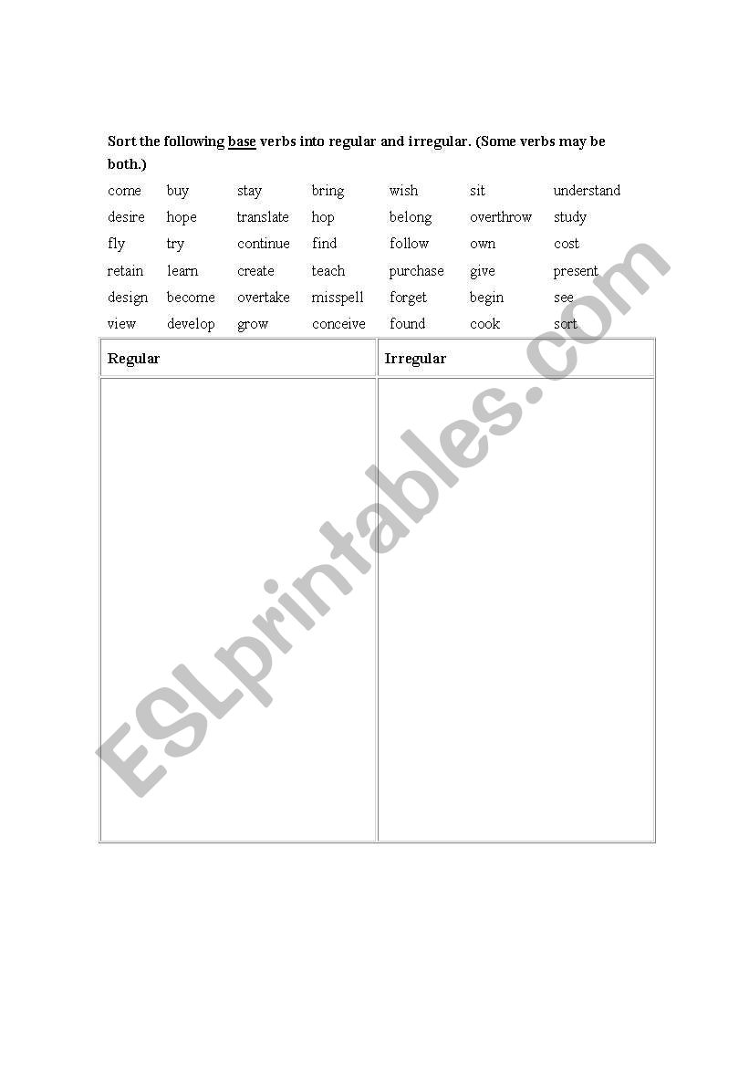 regular and irregular verbs worksheet