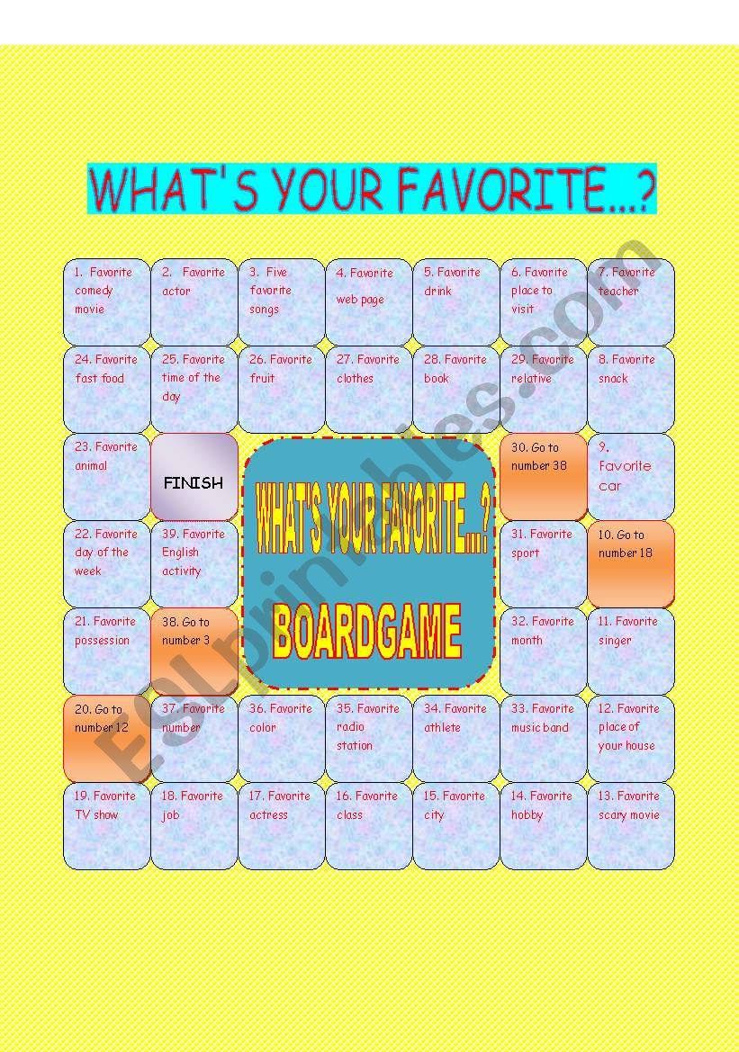 WHAT´S YOUR FAVORITE ...? BOARDGAME - ESL worksheet by danielr.