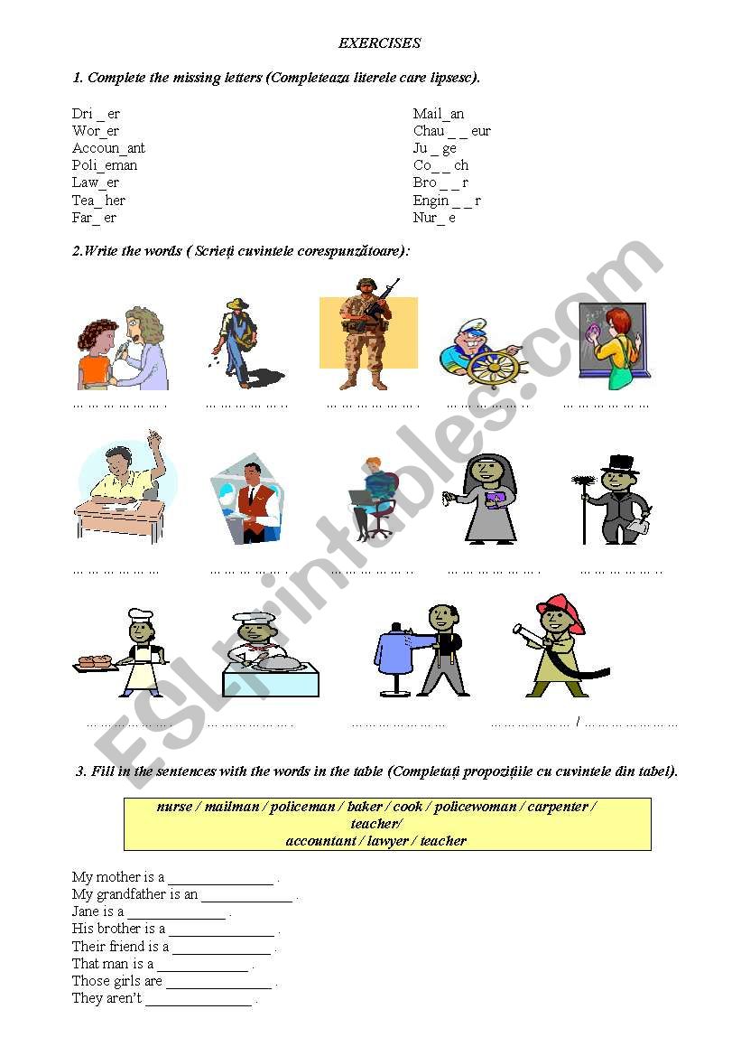 JOBS AND OCCUPATIONS worksheet