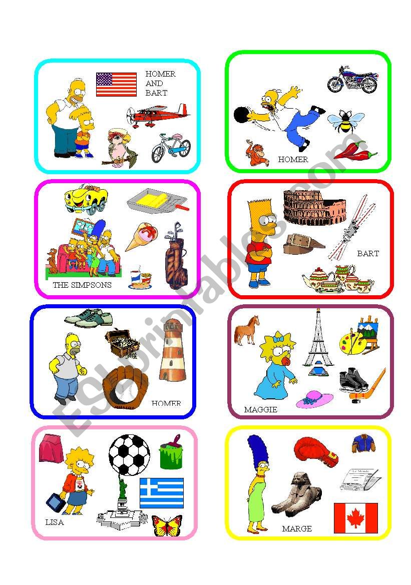 SPEAKING CARDS THE SIMPSONS worksheet