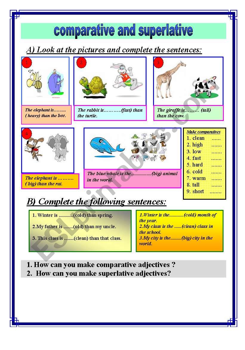 comparative worksheet