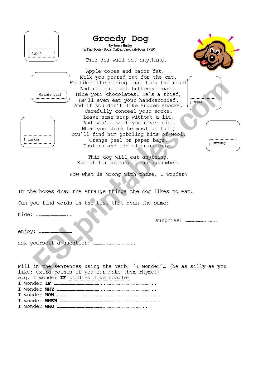 Greedy Dog: A Poem worksheet