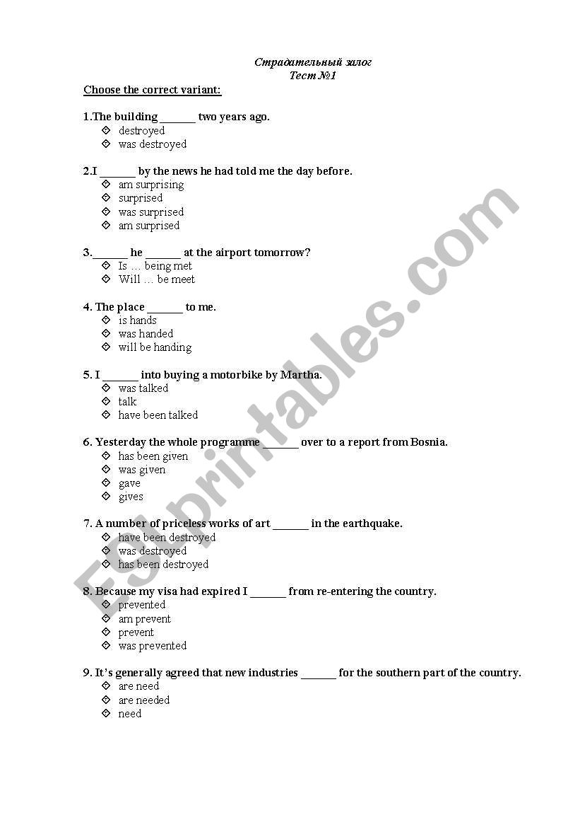 Passive Voice worksheet