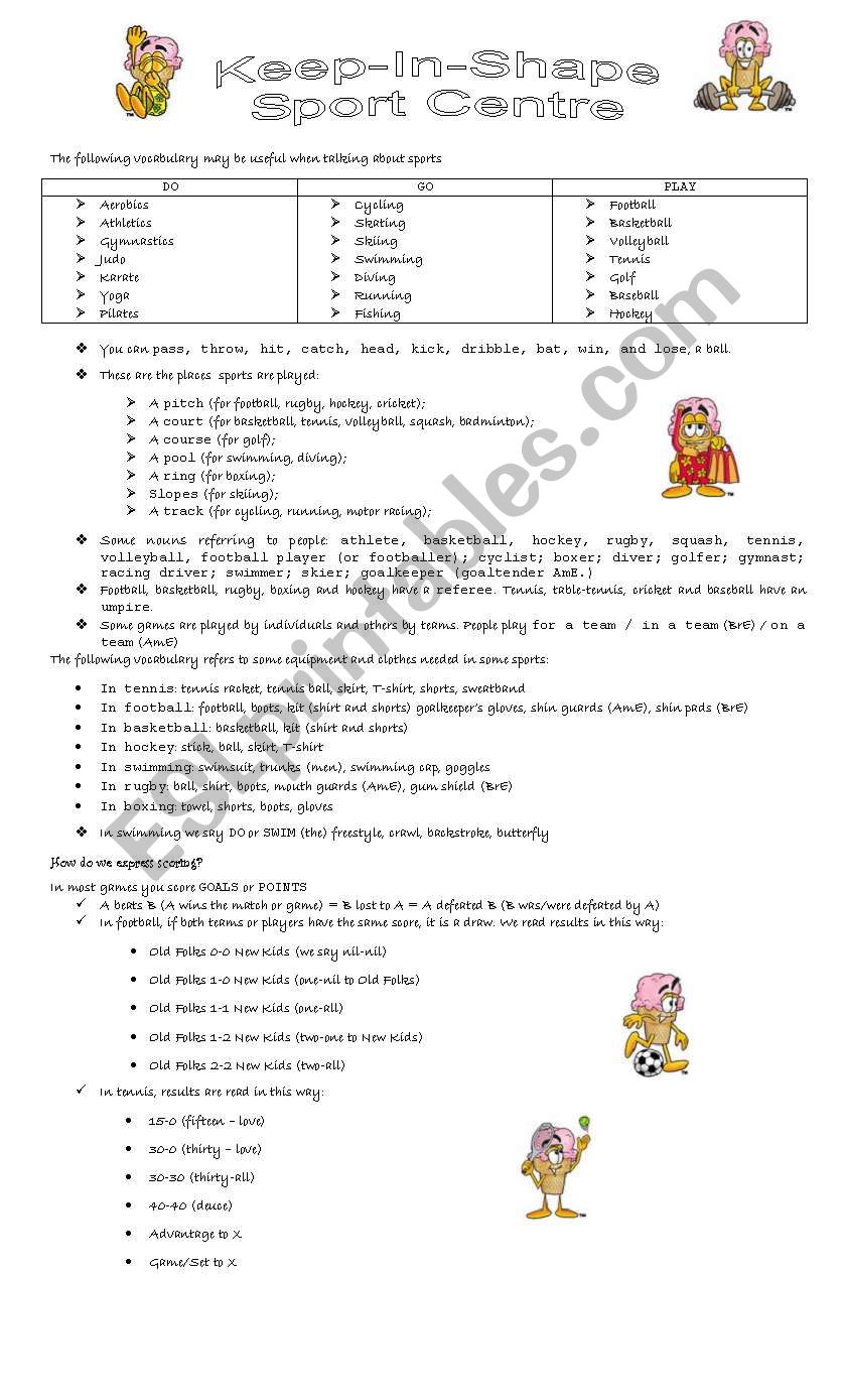 sports worksheet