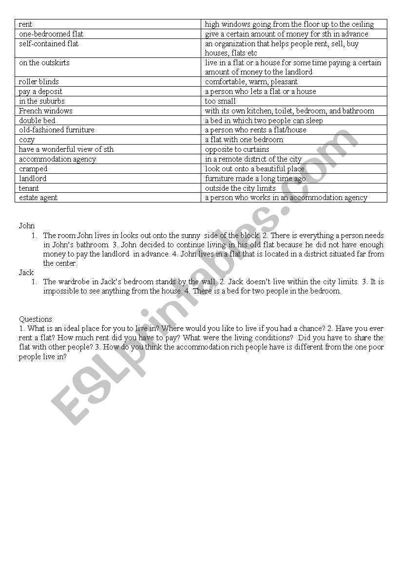 HOUSES  worksheet