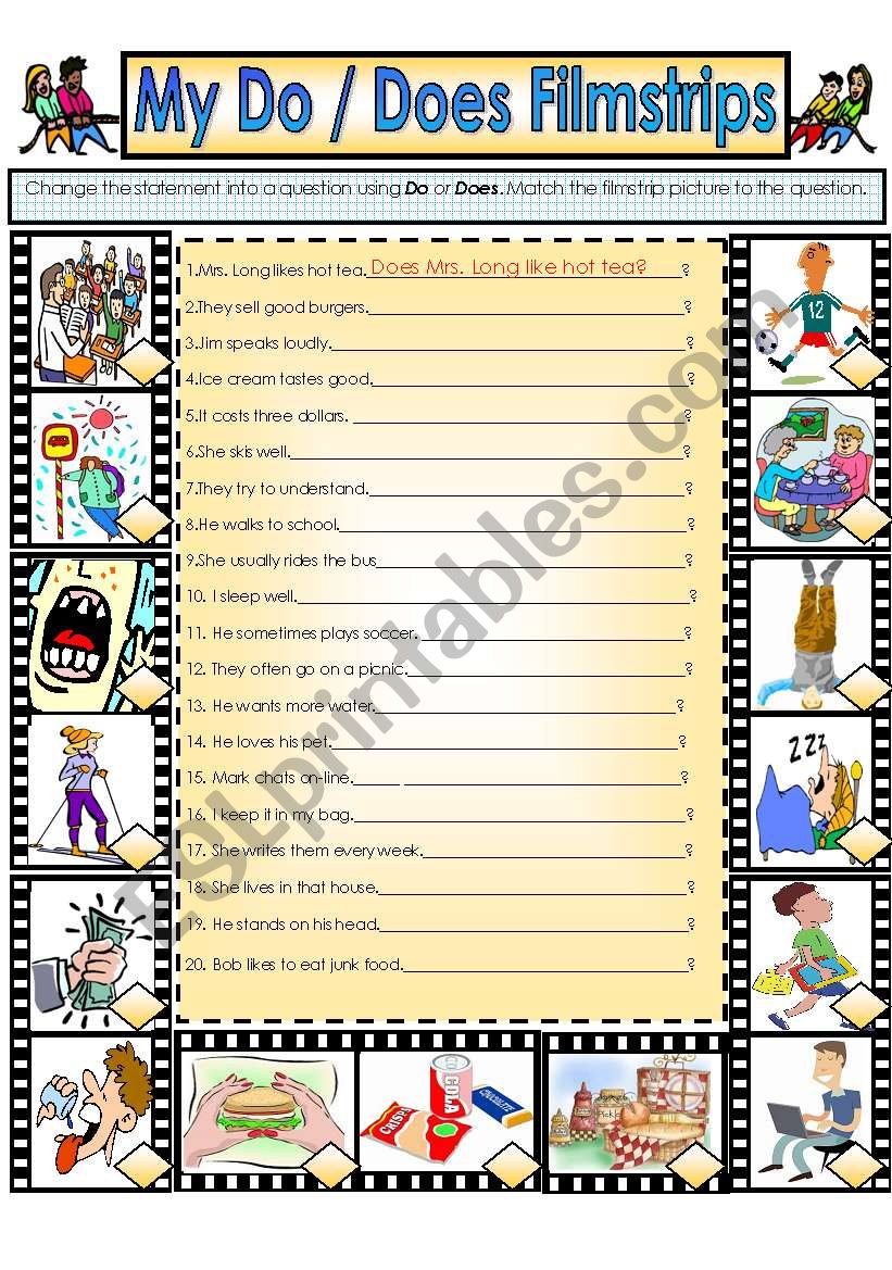 My Do/Does Filmstrip worksheet