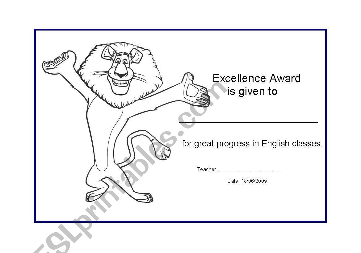 Boys Excellence Award worksheet