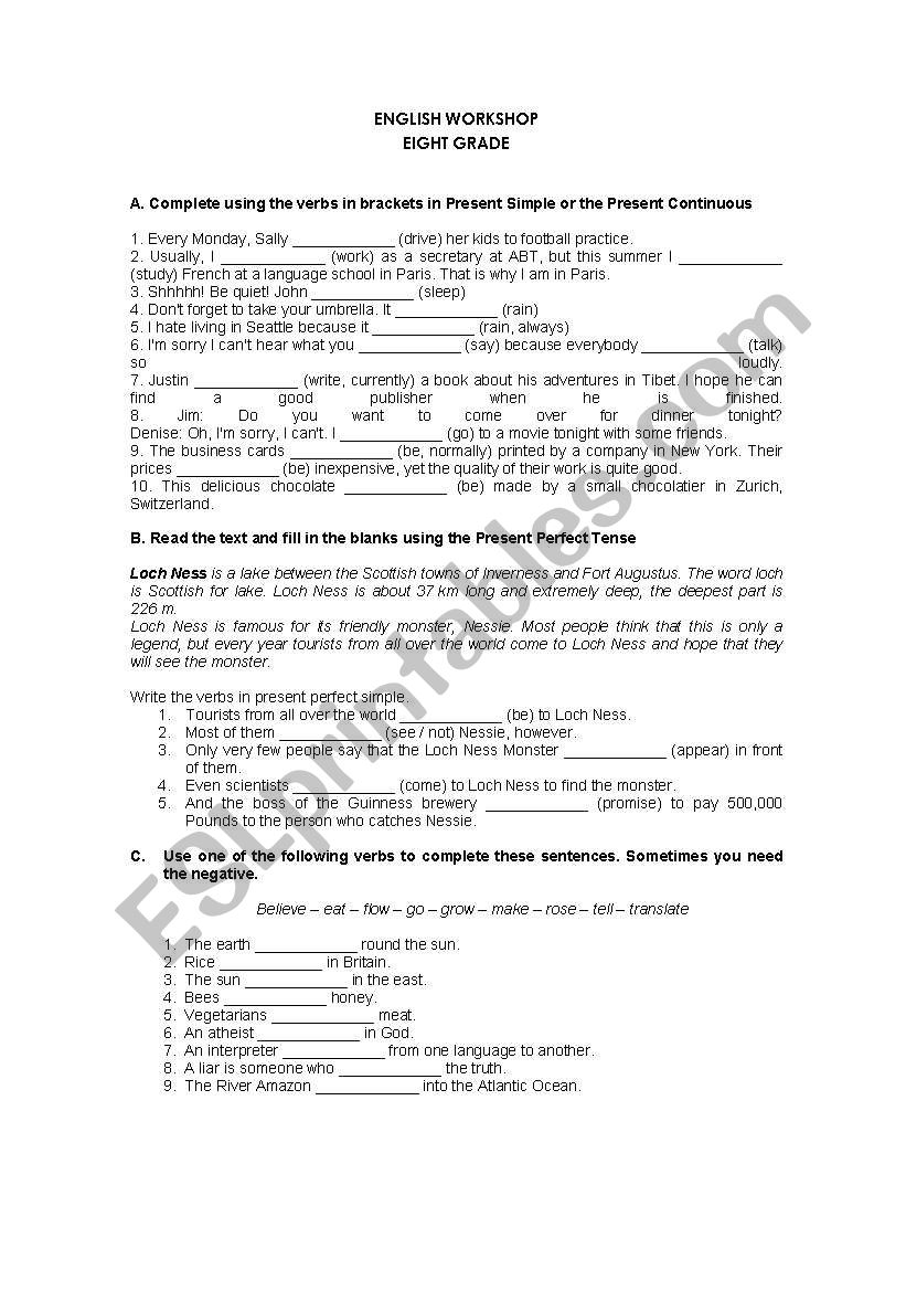Workshop on Present Tenses worksheet