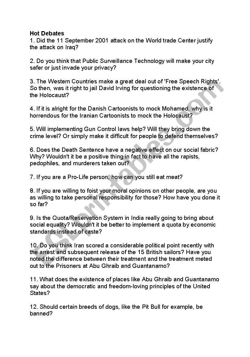 Debate Debate Debate worksheet