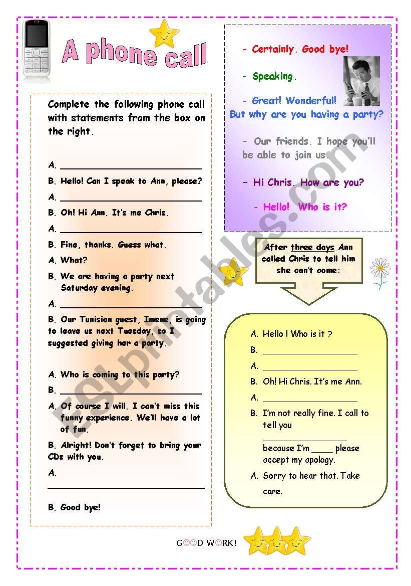 A phone Call worksheet